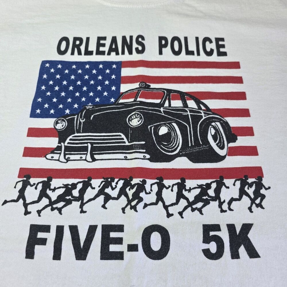 Unique 5k Tee "Orleans Police 5-0 5k" Graphic Tee Gildan Ultra Cotton Size XL